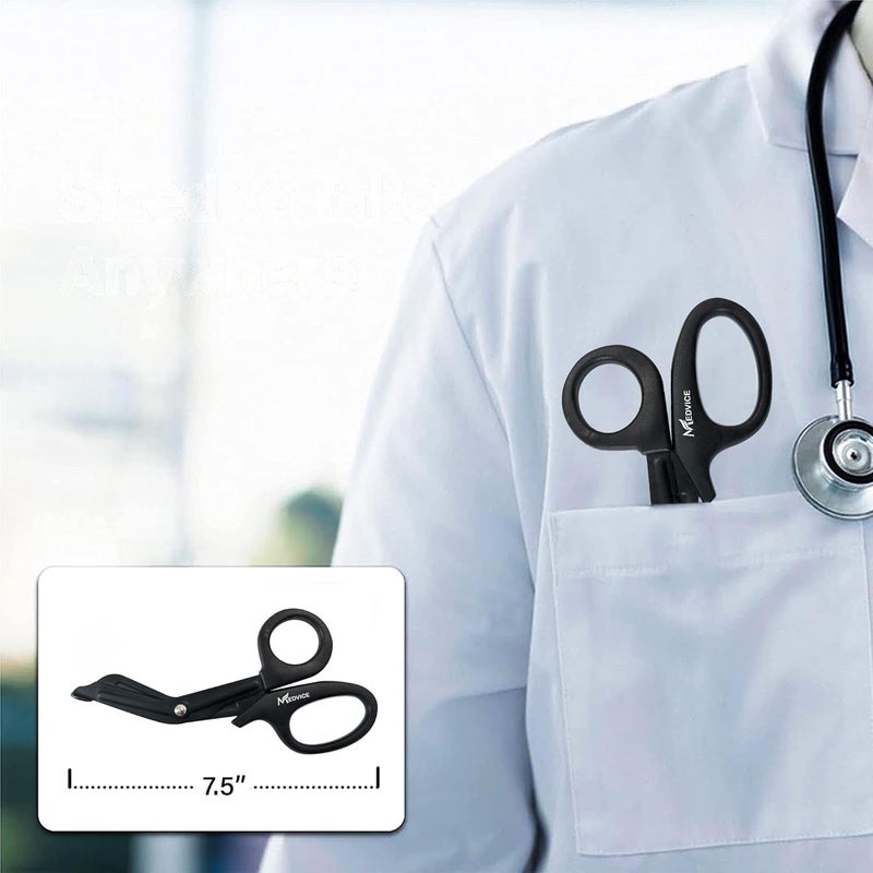 medvice 4 Pack Medical Scissors, EMT and Trauma Shears - 7.5 inch, Blunt Tip, Fluoride Coated, Non-Stick Blades, Autoclavable to 290 F/143 C, Rust Free (Black) - Image 5